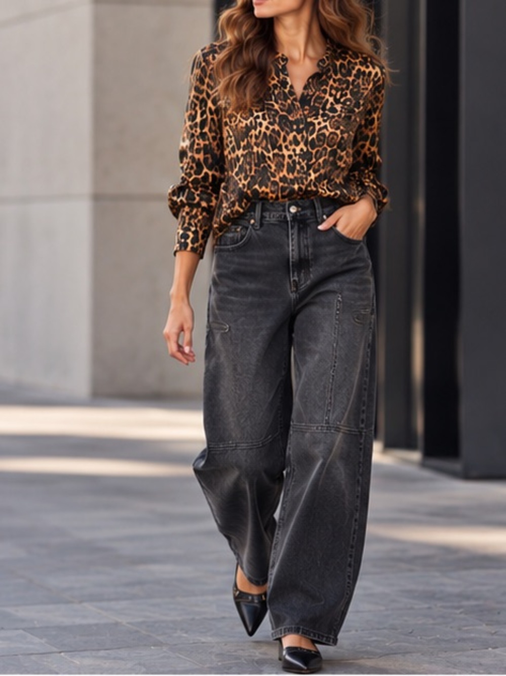 Vintage Carlisle 100% Silk Mandarin Collar Half Button Leopard Print Blouse